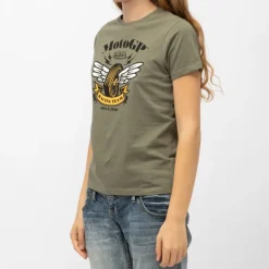 VON DUTCH Tee shirt col rond jersey imprimé roue ailée moto GP racing team Femme KAKI Discount