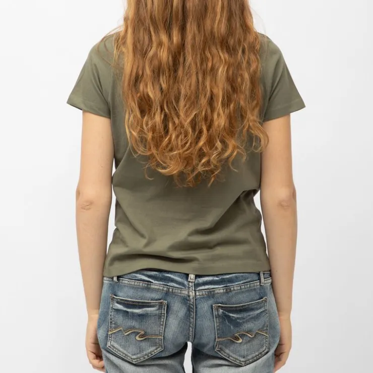 VON DUTCH Tee shirt col rond jersey imprimé roue ailée moto GP racing team Femme KAKI Discount