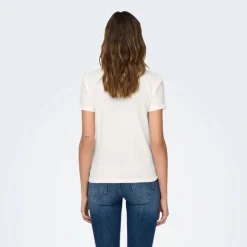 JDY Tee shirt col rond michigan coton Amour Femme BLANC