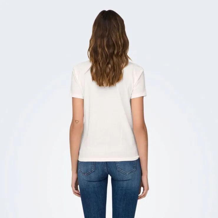 JDY Tee shirt col rond michigan coton Amour Femme BLANC