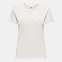JDY Tee shirt col rond michigan coton Amour Femme BLANC