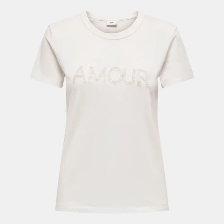 JDY Tee shirt col rond michigan coton Amour Femme BLANC