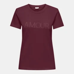 JDY Tee shirt col rond michigan coton Amour Femme BORDEAUX Discount