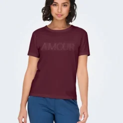 JDY Tee shirt col rond michigan coton Amour Femme BORDEAUX Discount