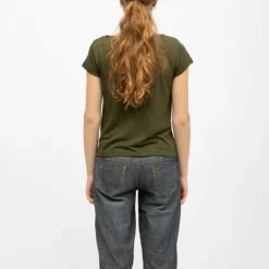 DEELUXE 74 Tee shirt col rond tissu chiné fil doré Femme KAKI Best