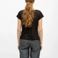 DEELUXE 74 Tee shirt col rond tissu chiné fil doré Femme NOIR Clearance