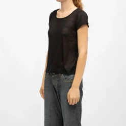 DEELUXE 74 Tee shirt col rond tissu chiné fil doré Femme NOIR Clearance