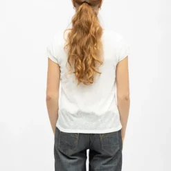 DEELUXE 74 Tee shirt col rond tissu chiné fil doré Femme BLANC New