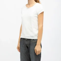 DEELUXE 74 Tee shirt col rond tissu chiné fil doré Femme BLANC New