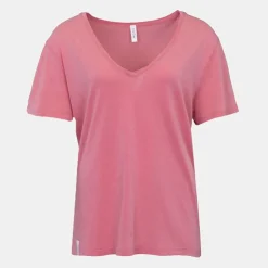 ICON Tee shirt col v basique coton à manches courtes Femme ROSE Online