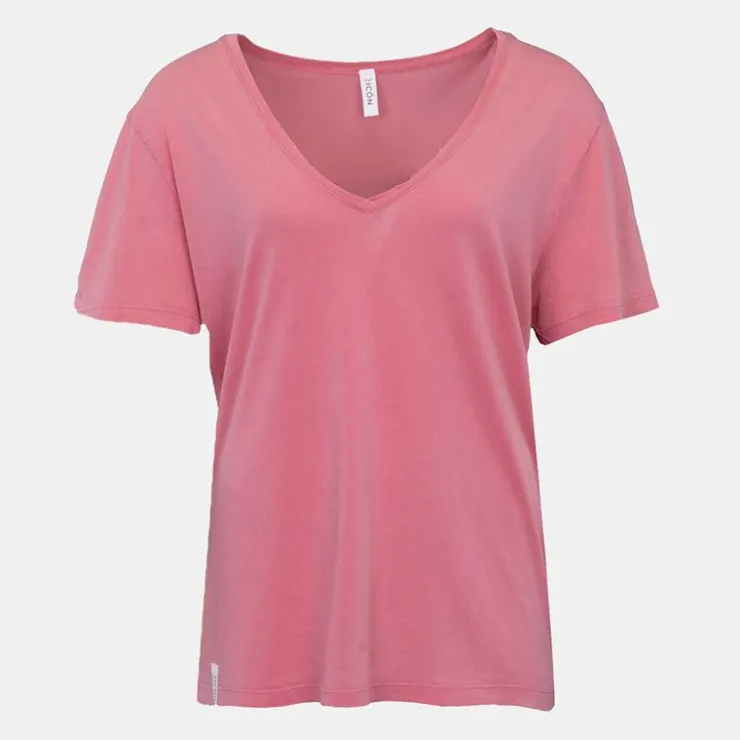 ICON Tee shirt col v basique coton à manches courtes Femme ROSE Online