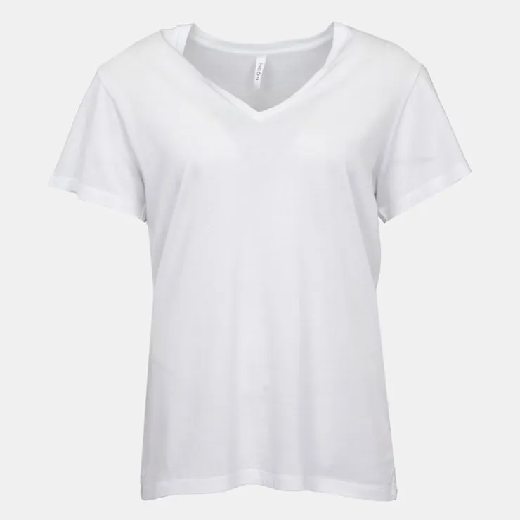 ICON Tee shirt col v basique coton à manches courtes Femme BLANC Clearance
