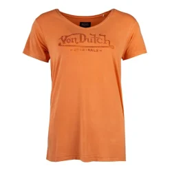 VON DUTCH Tee shirt col V fluide strass logo Femme ORANGE CLAIR Online