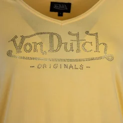 VON DUTCH Tee shirt col V fluide strass logo Femme JAUNE Hot