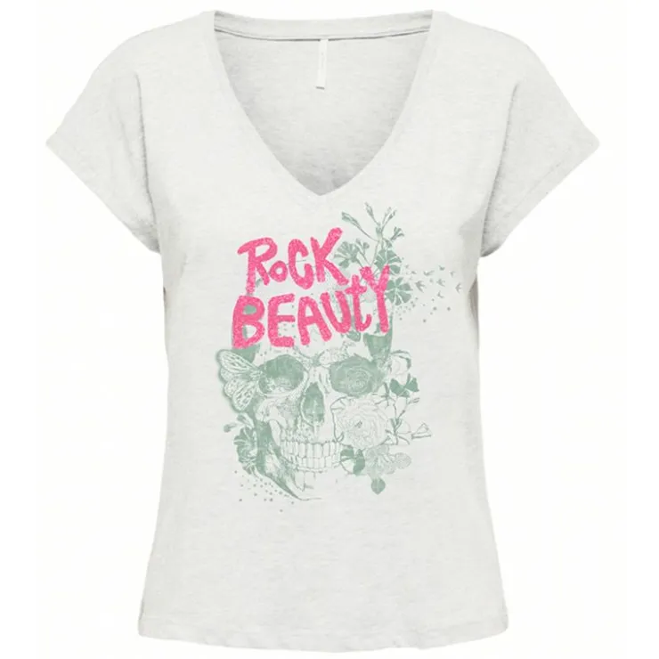 ONLY Tee shirt col v inscription rock beauty Femme VERT CLAIR Hot