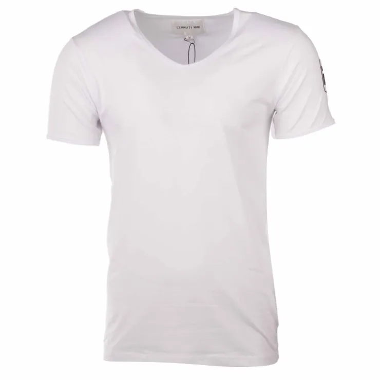 CERRUTI Tee shirt col v sabbione Homme BLANC Outlet