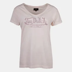 VON DUTCH Tee shirt col v strass logo chiné Femme ROSE CLAIR Best