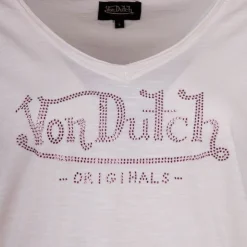 VON DUTCH Tee shirt col v strass logo chiné Femme ROSE CLAIR Best