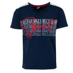 GEORGES RECH Tee shirt coton bandes épaules texte Sport brodé Homme BLEU FONCE Sale