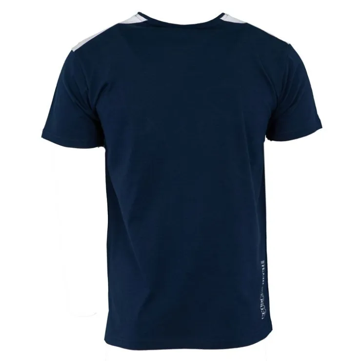 GEORGES RECH Tee shirt coton bandes épaules texte Sport brodé Homme BLEU FONCE Sale