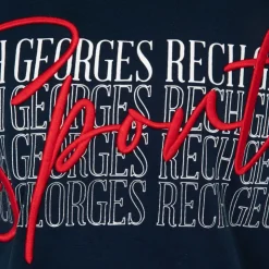 GEORGES RECH Tee shirt coton bandes épaules texte Sport brodé Homme BLEU FONCE Sale