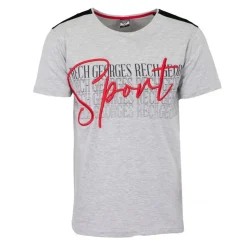 GEORGES RECH Tee shirt coton bandes épaules texte Sport brodé Homme GRIS CLAIR Discount