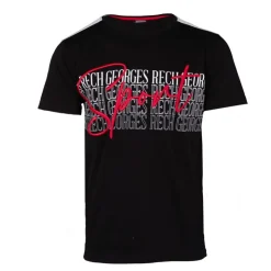 GEORGES RECH Tee shirt coton bandes épaules texte Sport brodé Homme NOIR Outlet