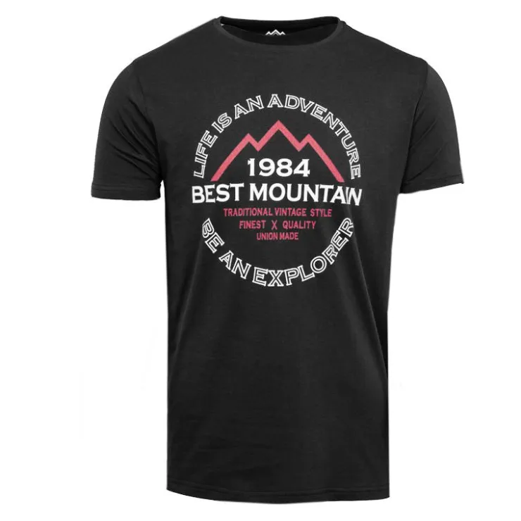 BEST MOUNTAIN Tee shirt coton basique imprimé textuel Homme NOIR