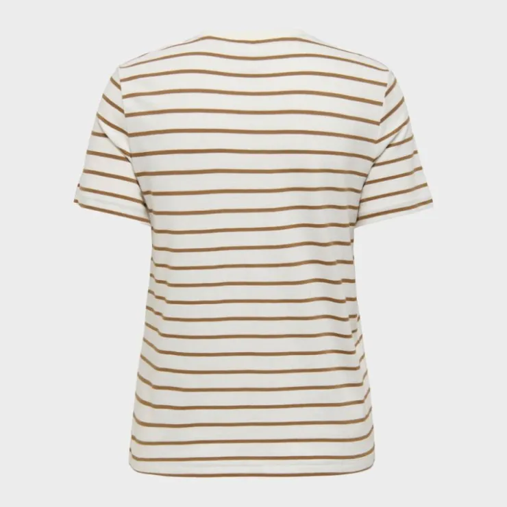 ONLY Tee shirt coton bio Liva marinière avec coeur argenté Femme BLANC Discount