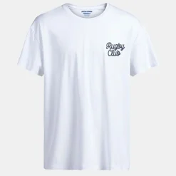 JACK & JONES Tee shirt coton col rond rugby club Homme BLANC Discount