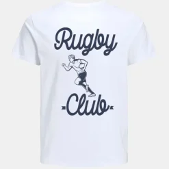 JACK & JONES Tee shirt coton col rond rugby club Homme BLANC Discount