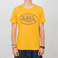 VON DUTCH Tee shirt coton chiné imprimé logo Homme JAUNE