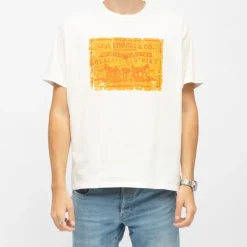 LEVI'S Tee shirt coton col rond imprimé étiquette Homme BLANC ECRU Outlet