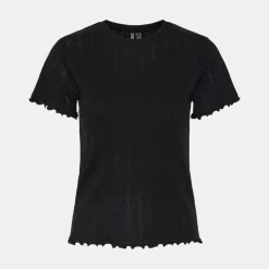PIECES Tee shirt coton col rond manches courtes Femme NOIR Best