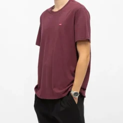 LEVI'S Tee shirt coton col rond coupe droite Homme BORDEAUX New