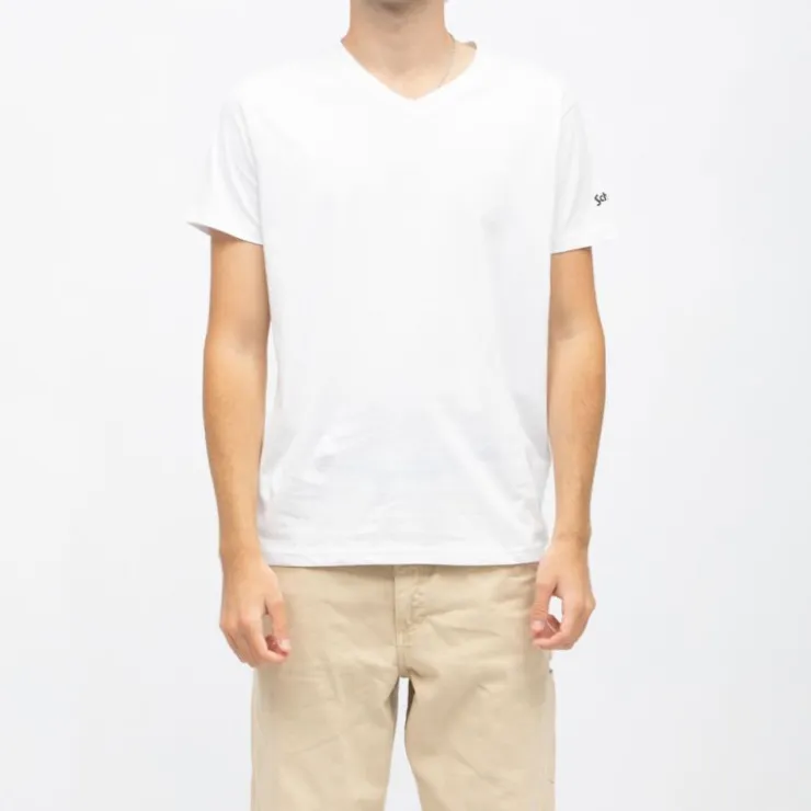 SCHOTT Tee shirt coton col v basique uni Homme BLANC Outlet