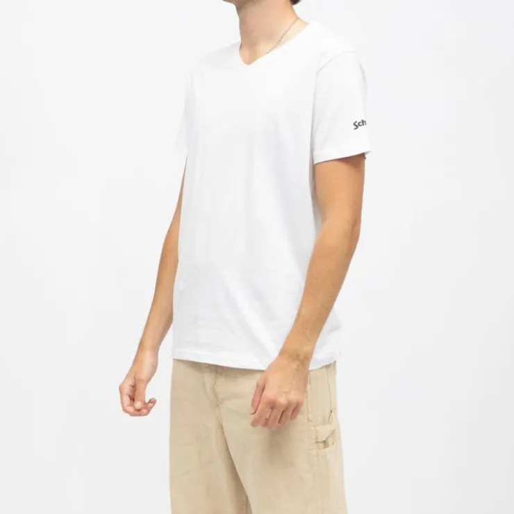 SCHOTT Tee shirt coton col v basique uni Homme BLANC Outlet