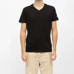 SCHOTT Tee shirt coton col v basique uni Homme NOIR Discount