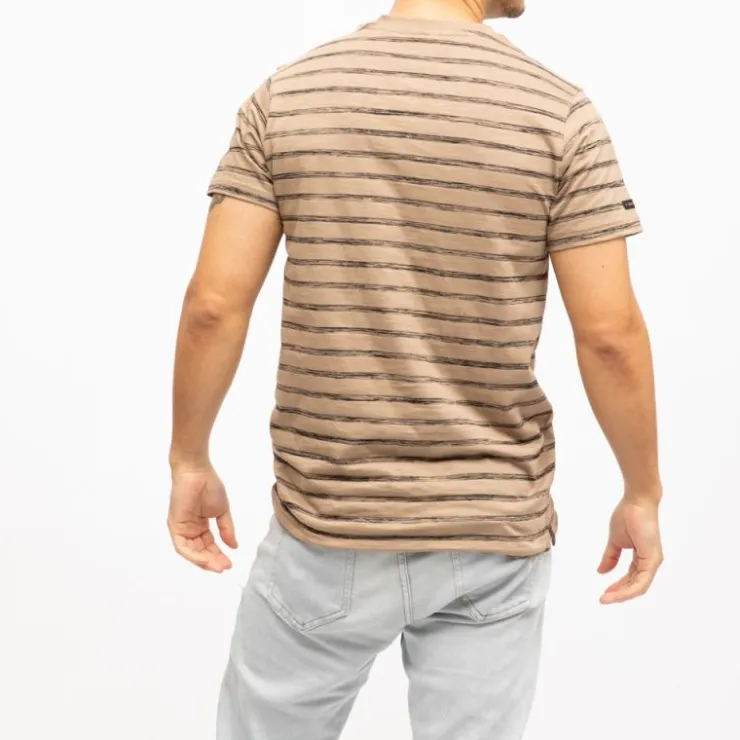 DEELUXE 74 Tee shirt coton dalso à rayures Homme MARRON CLAIR Clearance