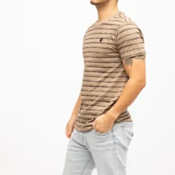 DEELUXE 74 Tee shirt coton dalso à rayures Homme MARRON CLAIR Clearance
