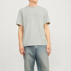 JACK & JONES Tee shirt coton frederiksberg col ras de cou manches courtes Homme GRIS CLAIR New