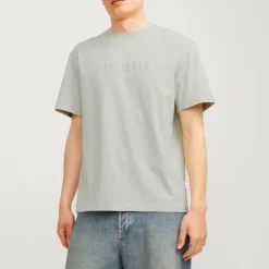 JACK & JONES Tee shirt coton frederiksberg col ras de cou manches courtes Homme GRIS CLAIR New