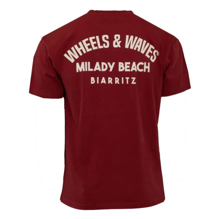 WHEELS AND WAVES Tee shirt coton imprimé dos textuel Homme BORDEAUX Clearance