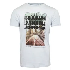 PANAME BROTHERS Tee shirt coton imprimé pont de Brooklyn Homme BLEU CLAIR Sale