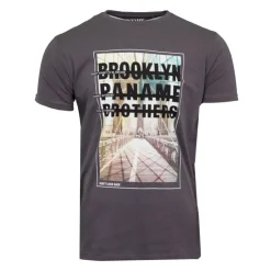 PANAME BROTHERS Tee shirt coton imprimé pont de Brooklyn Homme GRIS FONCE Clearance
