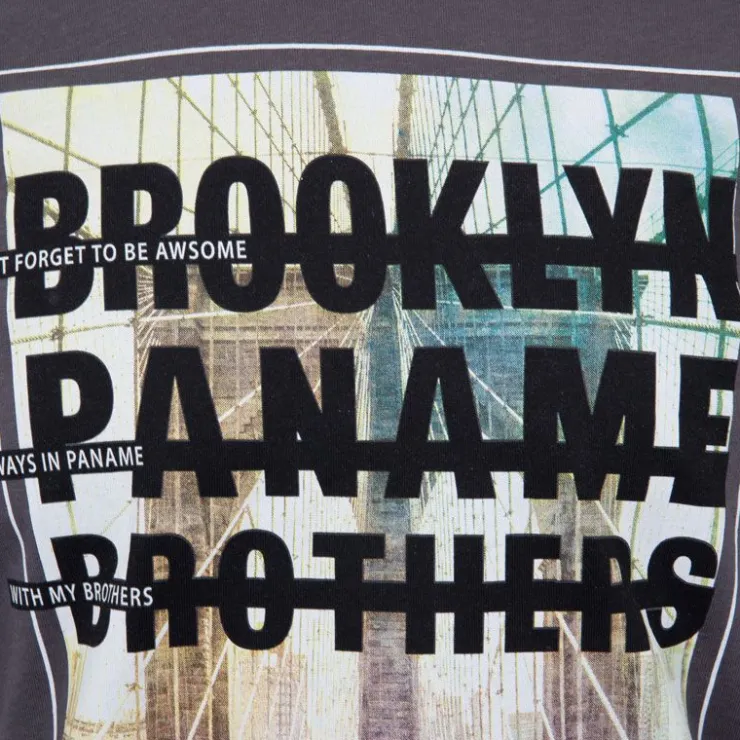 PANAME BROTHERS Tee shirt coton imprimé pont de Brooklyn Homme GRIS FONCE Clearance
