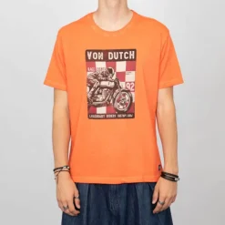 VON DUTCH Tee shirt coton illustration moto avec damnier Homme ORANGE Outlet