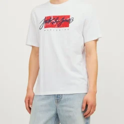 JACK & JONES Tee shirt coton tiley imprimé logo col ras de cou Homme BLANC Sale