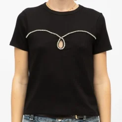 LA PETITE ETOILE Tee shirt coton twila à strass avec ouverture avant Femme NOIR
