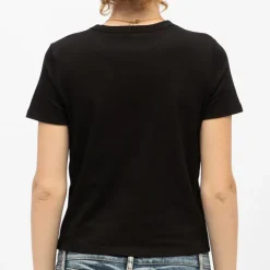 LA PETITE ETOILE Tee shirt coton twila à strass avec ouverture avant Femme NOIR